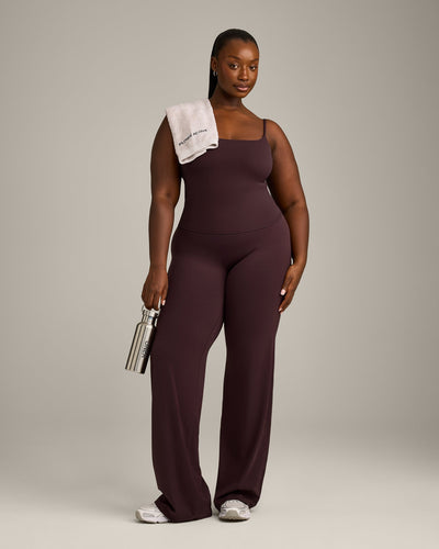 SoftMotion™ Strappy Mid Vest with Built in Bra Shelf with Grey Logo | Plum Brown