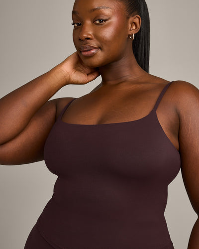 SoftMotion™ Strappy Mid Vest with Built in Bra Shelf with Grey Logo | Plum Brown