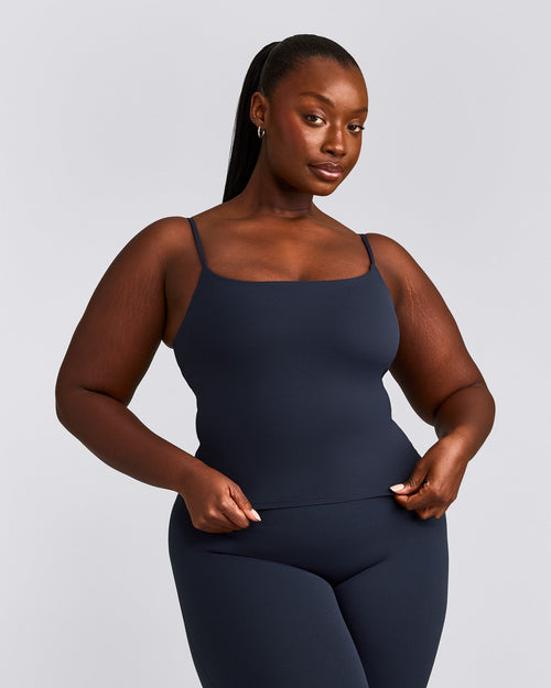 SoftMotion™ Strappy Mid Tank Top with Built in Bra Shelf | True Blue
