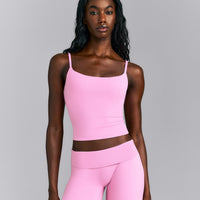 SoftMotion™ Strappy Mid Tank Top with Built in Bra Shelf | Rose Pink
