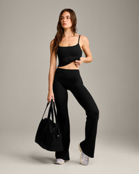 SoftMotion™ Strappy Mid Vest with Built in Bra Shelf with Grey Logo | Black