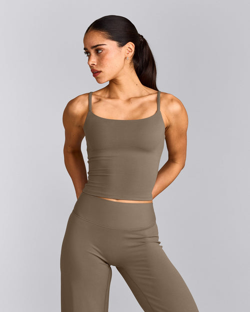 SoftMotion™ Strappy Mid Tank Top with Built in Bra Shelf | Moss Brown