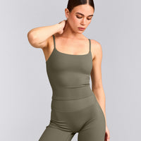 SoftMotion™ Strappy Mid Vest with Built in Bra Shelf with Grey Logo | Alpine Green
