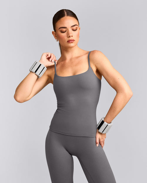 SoftMotion™ Strappy Tank Top with Built in Bra Shelf | Ash Gray
