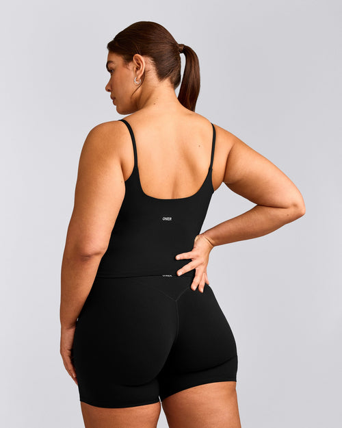 SoftMotion™ Strappy Tank Top with Built in Bra Shelf | Black