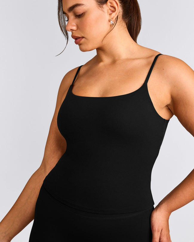 SoftMotion™ Strappy Tank Top with Built in Bra Shelf | Black