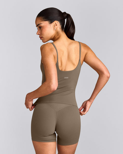 SoftMotion™ Strappy Tank Top with Built in Bra Shelf | Moss Brown