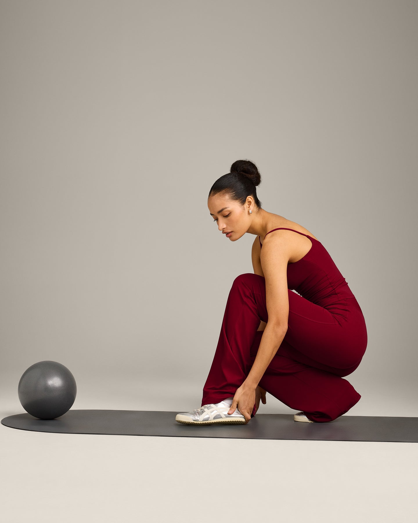 SoftMotion™ Strappy Vest with Built in Bra Shelf with Grey Logo | Ruby Red