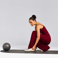 SoftMotion™ Strappy Tank Top with Built in Bra Shelf with Gray Logo | Ruby Red