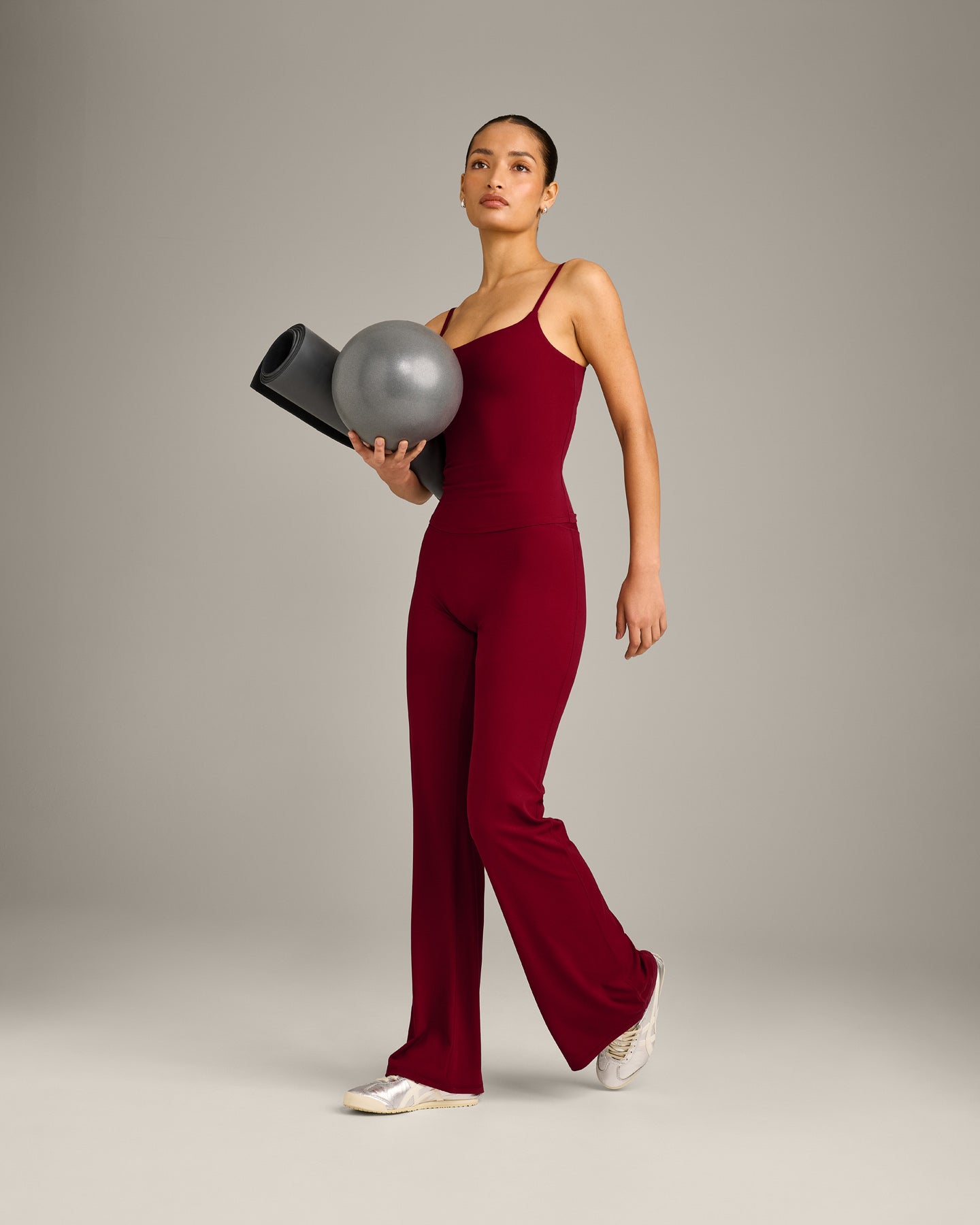 SoftMotion™ Strappy Vest with Built in Bra Shelf with Grey Logo | Ruby Red