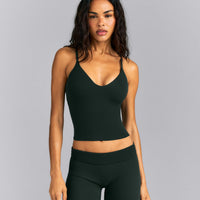 SoftMotion™ Adjustable V Neck Mid Tank Top with Built in Bra Shelf | Emerald Noir