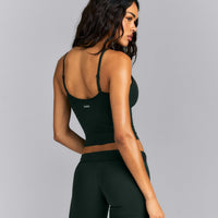 SoftMotion™ Adjustable V Neck Mid Tank Top with Built in Bra Shelf | Emerald Noir