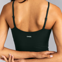SoftMotion™ Adjustable V Neck Mid Tank Top with Built in Bra Shelf | Emerald Noir