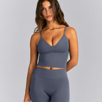 SoftMotion™ Adjustable V Neck Mid Tank Top with Built in Bra Shelf | Granite Blue