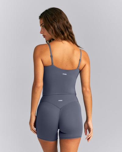 SoftMotion™ Adjustable V Neck Mid Tank Top with Built in Bra Shelf | Granite Blue