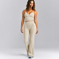 SoftMotion™ Adjustable V Neck Mid Tank Top with Built in Bra Shelf | Oatmeal
