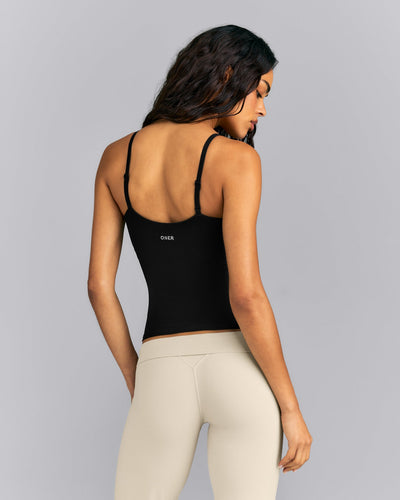 SoftMotion™ Adjustable V Neck Tank Top with Built in Bra Shelf | Black