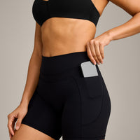 UnifiedMove™ High Waisted Pocket Shorts 6" with Reflective Logo | Black