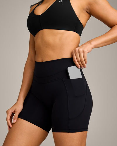 UnifiedMove™ High Waisted Pocket Shorts 6" with Reflective Logo | Black