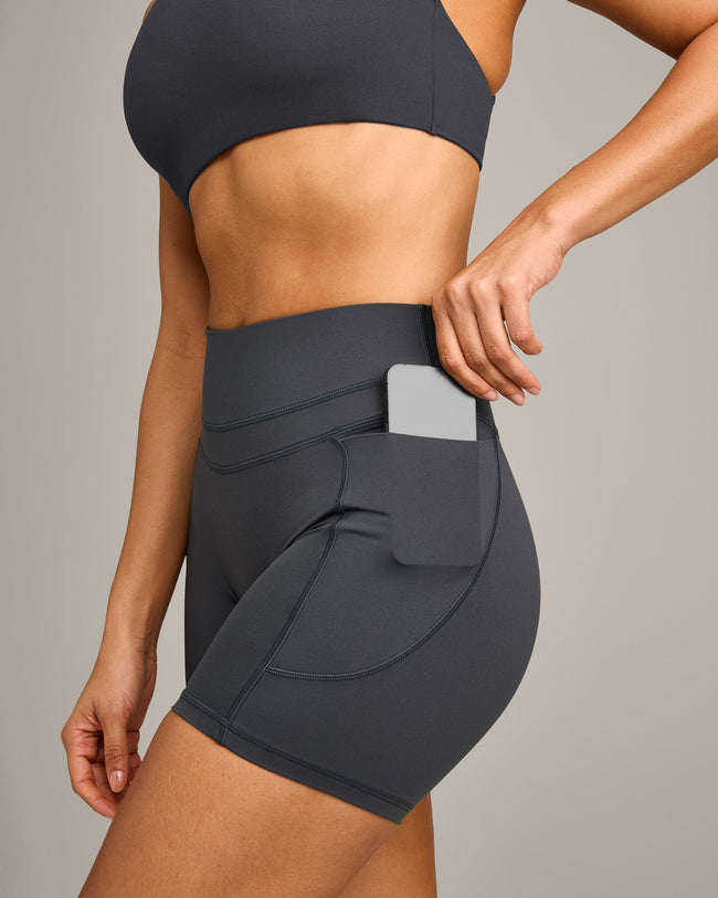 UnifiedMove™ High Waisted Pocket Shorts 6" with Reflective Logo | Coal