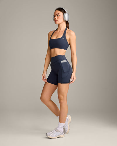 UnifiedMove High Waisted Pocket Shorts 6" with Reflective Logo | True Blue