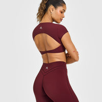 Unified Twist Front Short Sleeve Crop Top White Logo | Rosewood