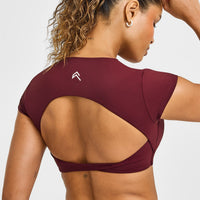 Unified Twist Front Short Sleeve Crop Top White Logo | Rosewood