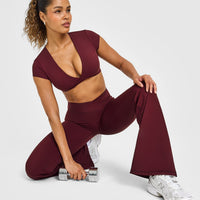 Unified Twist Front Short Sleeve Crop Top White Logo | Rosewood