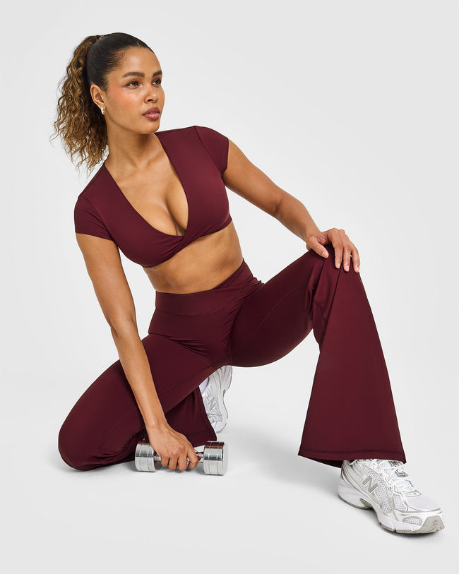 Unified Twist Front Short Sleeve Crop Top White Logo | Rosewood