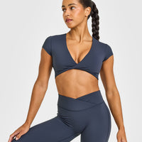 Unified Twist Front Short Sleeve Crop Top | True Blue