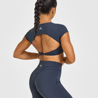 Unified Twist Front Short Sleeve Crop Top | True Blue