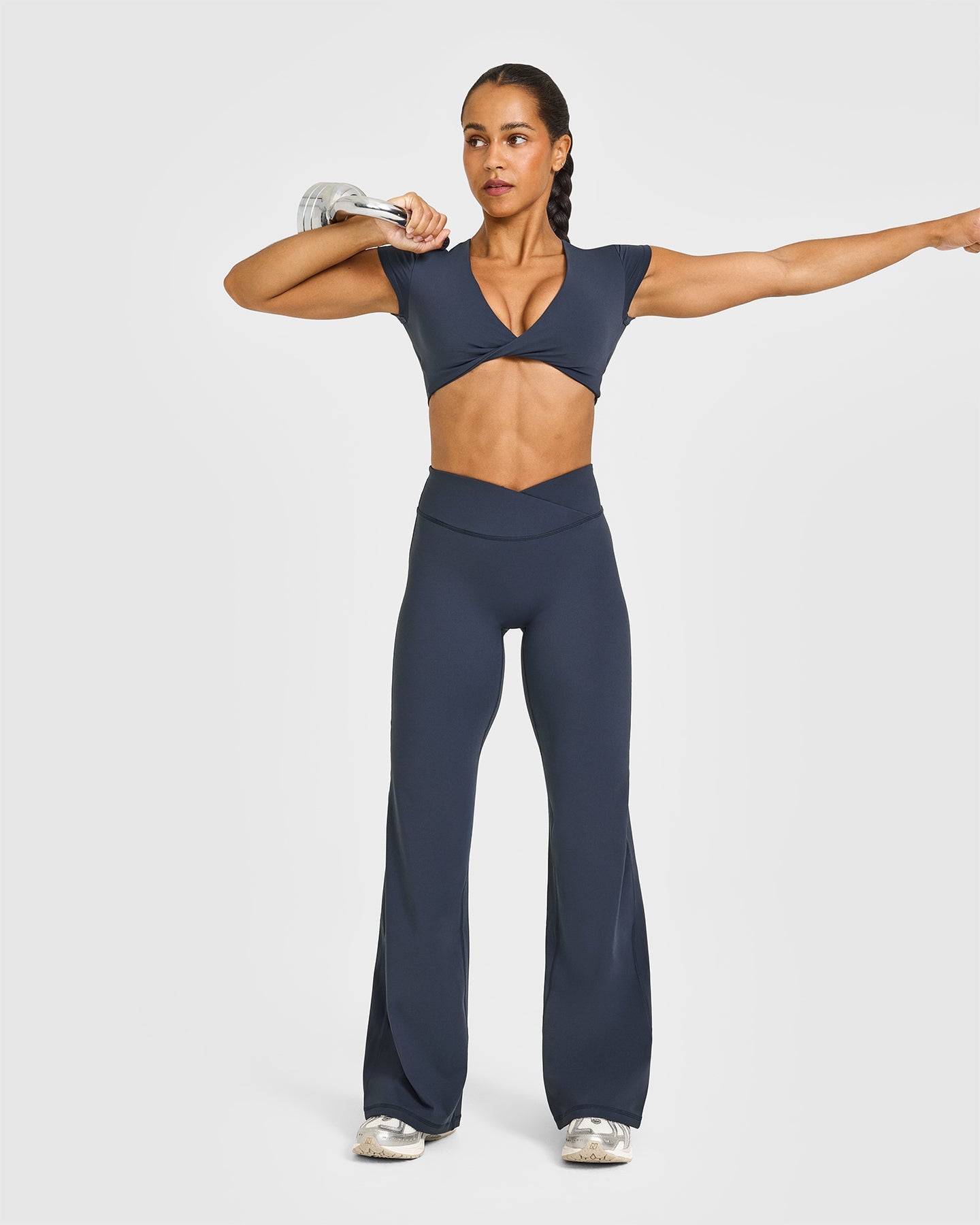 Unified Twist Front Short Sleeve Crop Top | True Blue