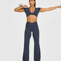 Unified Twist Front Short Sleeve Crop Top | True Blue