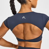 Unified Twist Front Short Sleeve Crop Top | True Blue