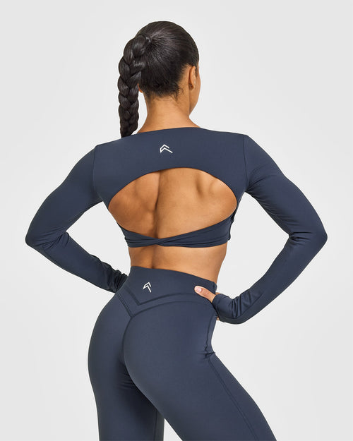 Unified Twist Front Long Sleeve Crop Top | True Blue