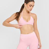 EnhanceLift™ Seamless Minimal Halter Neck Bralette with White Logo | Cherry Blossom Pink