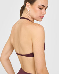 EnhanceLift™ Seamless Minimal Halter Neck Bralette with White Logo | Velvet Mocha