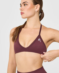 EnhanceLift™ Seamless Minimal Halter Neck Bralette with White Logo | Velvet Mocha