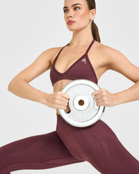 EnhanceLift™ Seamless Minimal Halter Neck Bralette with White Logo | Velvet Mocha