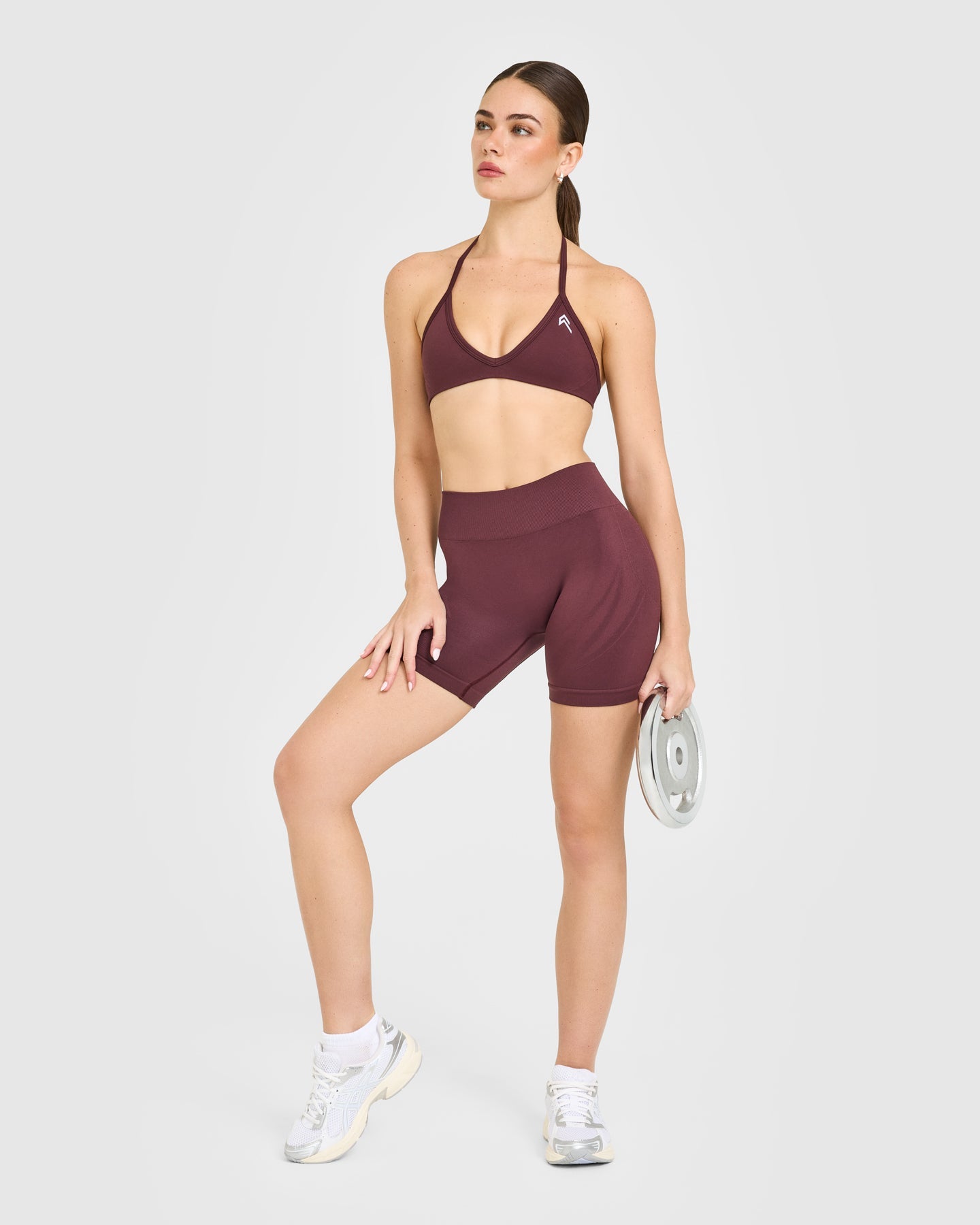 EnhanceLift™ Seamless Shorts with White Logo | Velvet Mocha