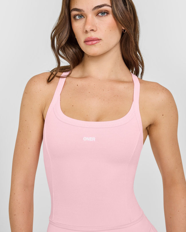 Mellow™ Rib Racer Back Mid Vest with Built in Bra Shelf Petal Pink ...