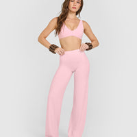 SoftMotion™ Straight Leg Bottoms with White Logo | Cherry Blossom Pink