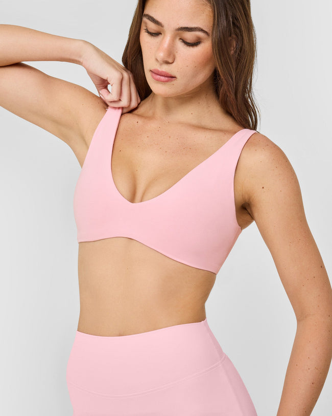 SoftMotion™ Scoop Back Bralette with White Logo | Cherry Blossom Pink