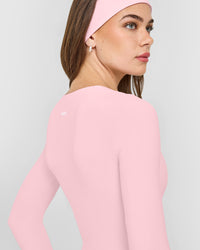 SoftMotion™ Scoop Neck Long Sleeve Top with Built in Bra Shelf with White Logo | Cherry Blossom Pink
