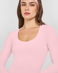 SoftMotion™ Scoop Neck Long Sleeve Top with Built in Bra Shelf with White Logo | Cherry Blossom Pink