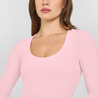 SoftMotion™ Scoop Neck Long Sleeve Top with Built in Bra Shelf with White Logo | Cherry Blossom Pink