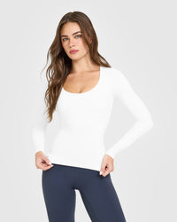 SoftMotion™ Scoop Neck Long Sleeve Top with Built in Bra Shelf | White