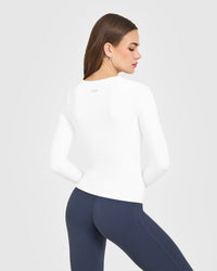 SoftMotion™ Scoop Neck Long Sleeve Top with Built in Bra Shelf | White