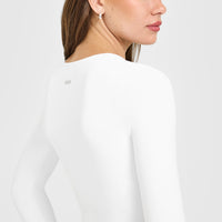 SoftMotion™ Scoop Neck Long Sleeve Top with Built in Bra Shelf | White