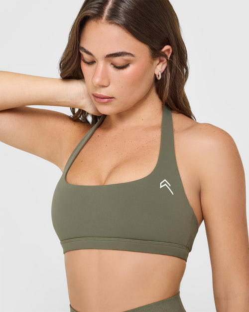 EasyLift™ Halter Bralette with White Logo | Alpine Green